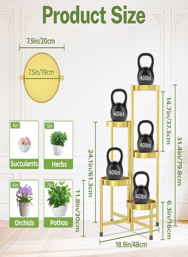 iDavosic.ly Plant Stand Indoor Outdoor, 5 Tier Corner Metal Flower Display Holder Shelf, Easy Assembly Folding Tall Orchid Rack for Patio Balcony Porch Garden Living Room House, Gold - Image 3