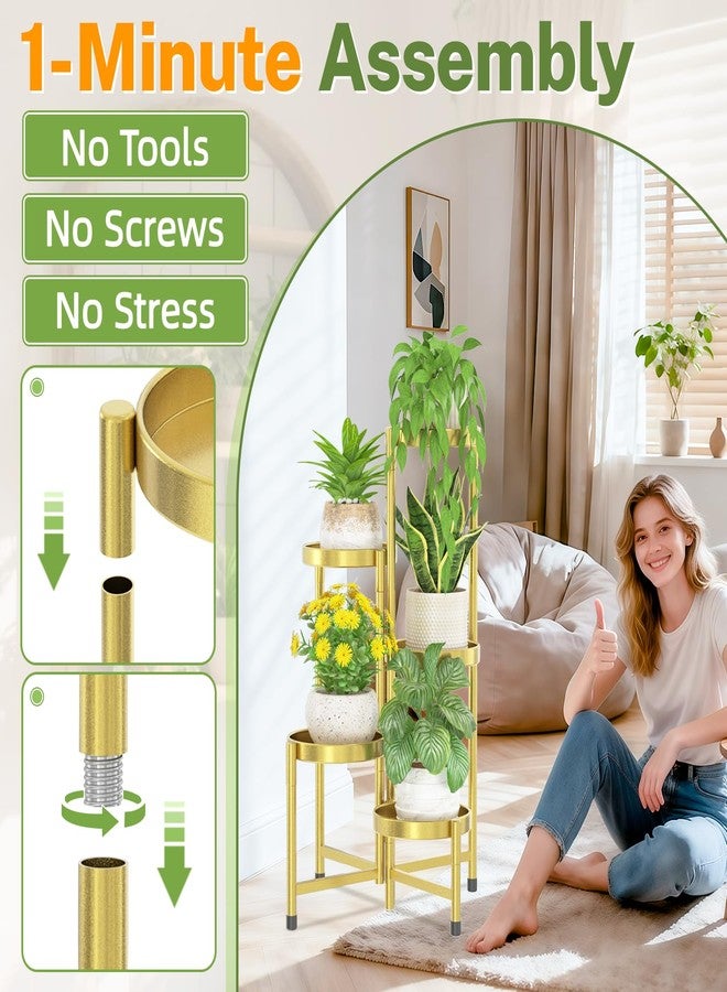 iDavosic.ly Plant Stand Indoor Outdoor, 5 Tier Corner Metal Flower Display Holder Shelf, Easy Assembly Folding Tall Orchid Rack for Patio Balcony Porch Garden Living Room House, Gold - Image 2