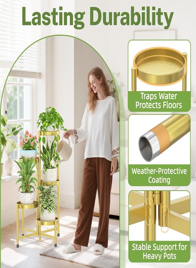 iDavosic.ly Plant Stand Indoor Outdoor, 5 Tier Corner Metal Flower Display Holder Shelf, Easy Assembly Folding Tall Orchid Rack for Patio Balcony Porch Garden Living Room House, Gold - Image 5