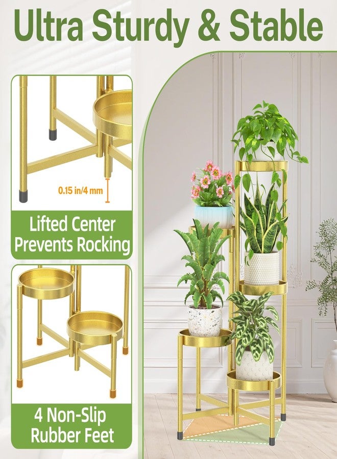 iDavosic.ly Plant Stand Indoor Outdoor, 5 Tier Corner Metal Flower Display Holder Shelf, Easy Assembly Folding Tall Orchid Rack for Patio Balcony Porch Garden Living Room House, Gold - Image 4