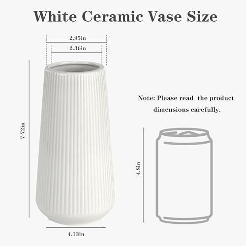 GUKJOB White Ceramic Vase, GUKJOB Small Cute Flower Vase for Pampas Grass, Home, Living Room, Dining Table, Farmhouse, Office Decor, Bedroom, Table, and Kitchen Shelf (White) - Image 2