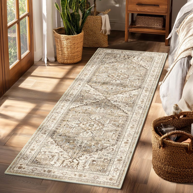 Yamaziot Washable Runner Rug, 2x6 Non-Slip Boho Vintage Hallway Rug Runner with Rubber Backing, Stain Resistant & Low Pile Faux Wool Distressed Carpet Runner for Kitchen, Laundry, Entrance - Image 1