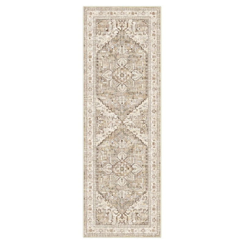 Yamaziot Washable Runner Rug, 2x6 Non-Slip Boho Vintage Hallway Rug Runner with Rubber Backing, Stain Resistant & Low Pile Faux Wool Distressed Carpet Runner for Kitchen, Laundry, Entrance - Image 2