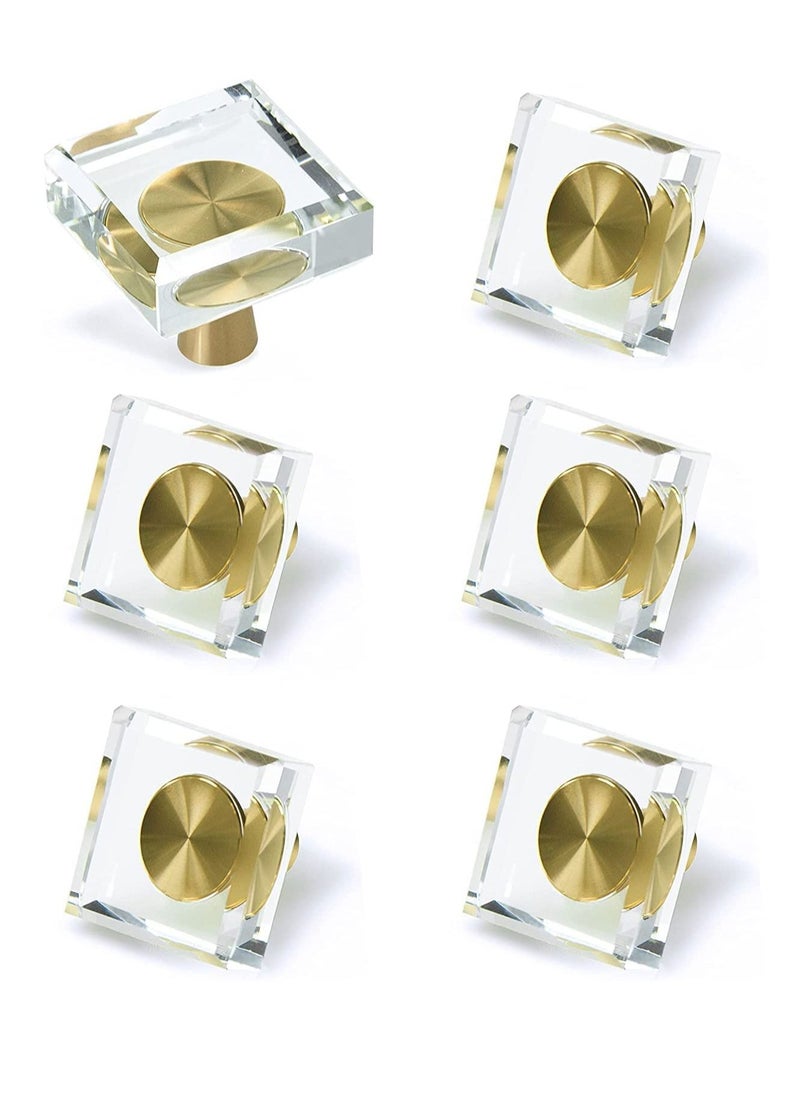 SYOSI - Glass Crystal Knobs Cabinet Knobs and Pulls Oval Crystal Knobs for Dresser Drawers Brass Drawer Pull Cabinet Handle Gold Furniture Hardware for Dresser Kitchen 6 Pack Square - Image 1