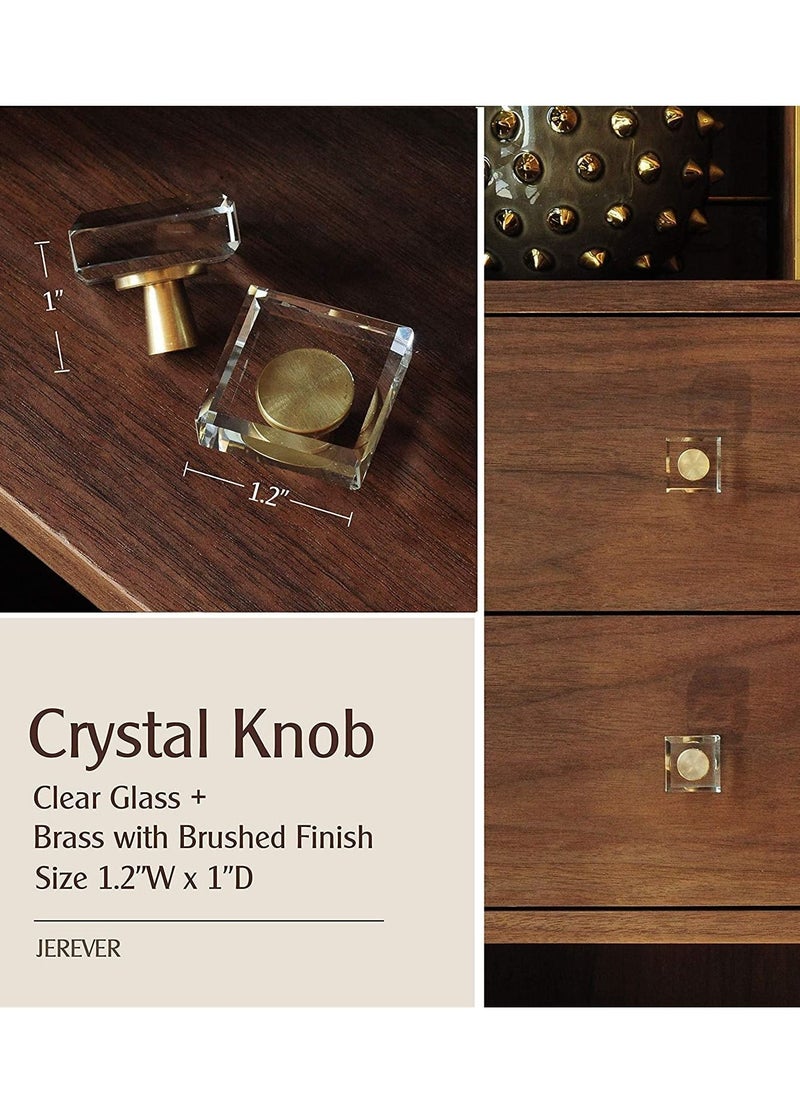SYOSI - Glass Crystal Knobs Cabinet Knobs and Pulls Oval Crystal Knobs for Dresser Drawers Brass Drawer Pull Cabinet Handle Gold Furniture Hardware for Dresser Kitchen 6 Pack Square - Image 1