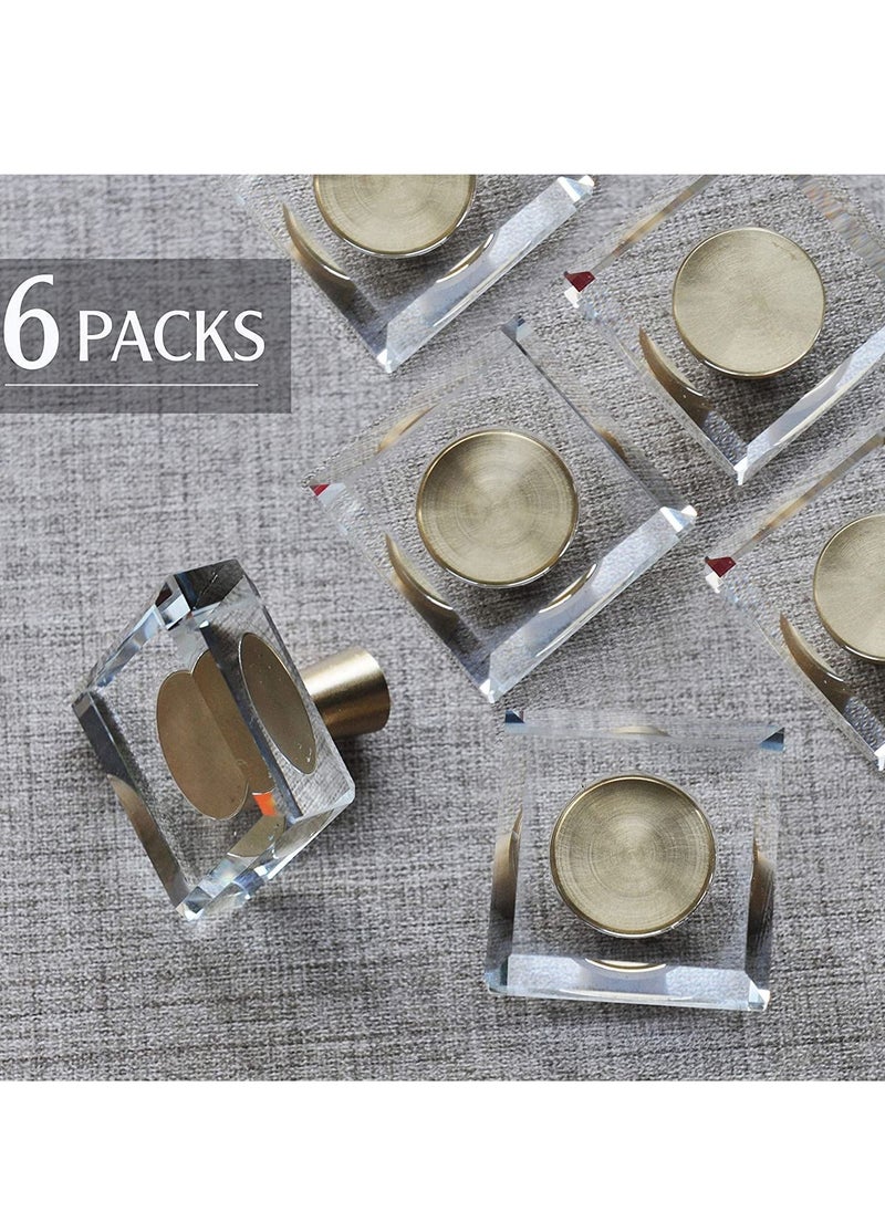 SYOSI - Glass Crystal Knobs Cabinet Knobs and Pulls Oval Crystal Knobs for Dresser Drawers Brass Drawer Pull Cabinet Handle Gold Furniture Hardware for Dresser Kitchen 6 Pack Square - Image 1