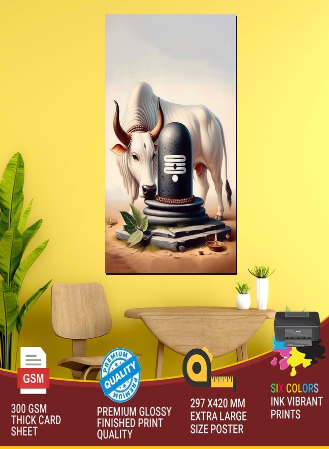 Roostaflag Lord Shiva Lingam and Nandi Sticker for Wall | Poster for Pregnant Women | Huge Linga for Pooja Room Decoration - Image 4