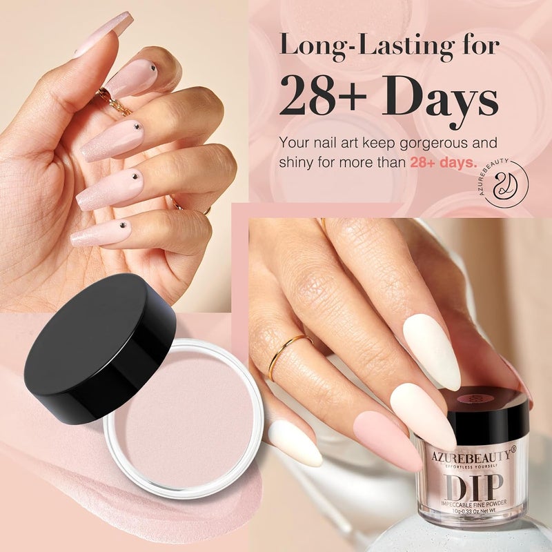 أزور بيوتي مجموعة أظافر مسحوق الغمس AZUREBEAUTY عارية وردي فاتح شامبين لامع، جميع الفصول 6 ألوان مجموعة مسحوق غمس للمبتدئين فن أظافر فرنسي مانيكير DIY صالون للنساء، بدون حاجة لمصباح أظافر يمكن الدمج مع منتجات - Image 3