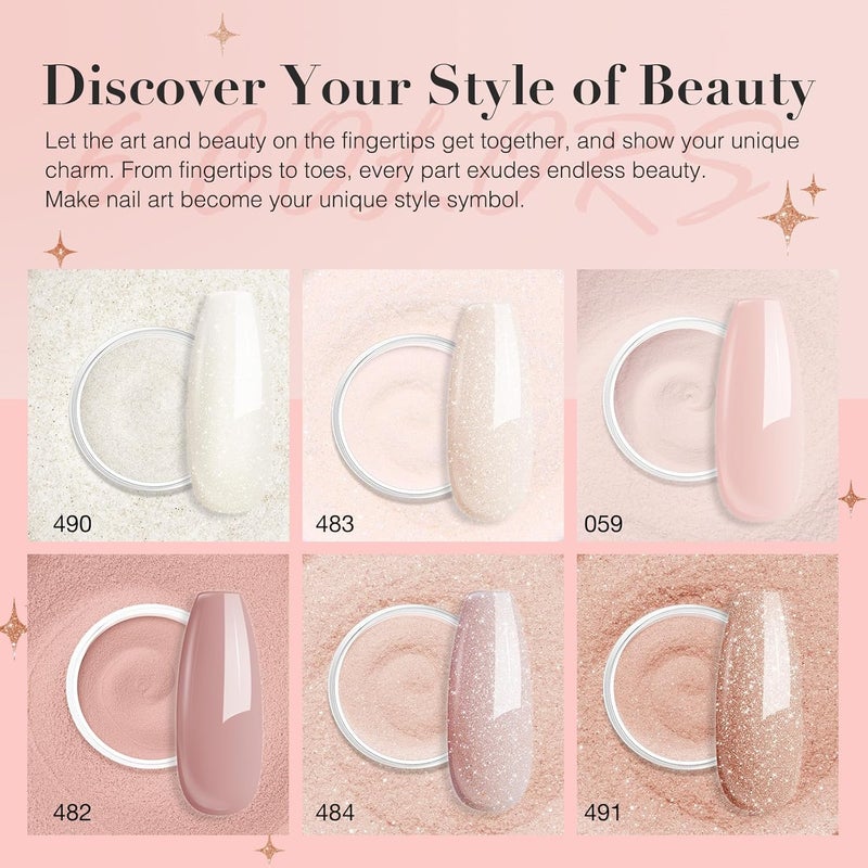 أزور بيوتي مجموعة أظافر مسحوق الغمس AZUREBEAUTY عارية وردي فاتح شامبين لامع، جميع الفصول 6 ألوان مجموعة مسحوق غمس للمبتدئين فن أظافر فرنسي مانيكير DIY صالون للنساء، بدون حاجة لمصباح أظافر يمكن الدمج مع منتجات - Image 4