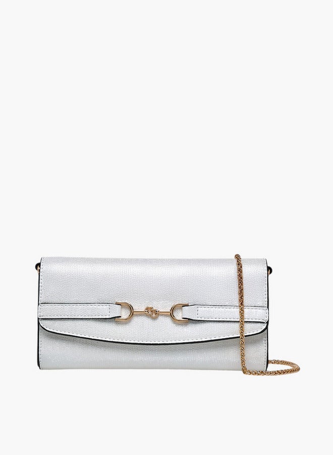 Celeste Metallic Textured Crossbody Bag with Chain Strap and Button Closure - Image 1