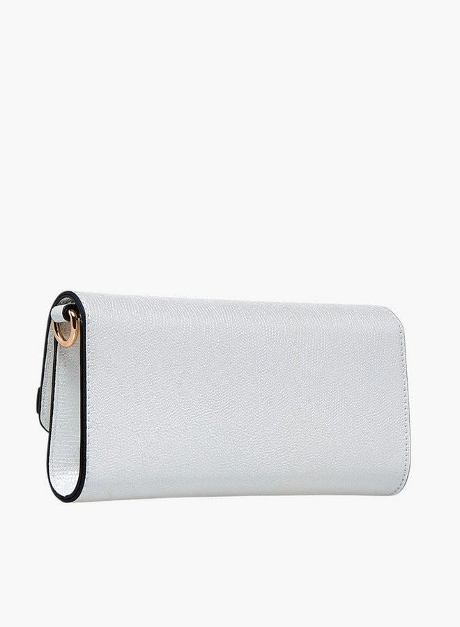 Celeste Metallic Textured Crossbody Bag with Chain Strap and Button Closure - Image 5