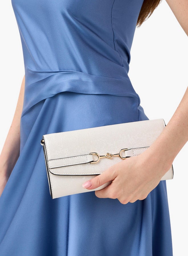 Celeste Metallic Textured Crossbody Bag with Chain Strap and Button Closure - Image 4