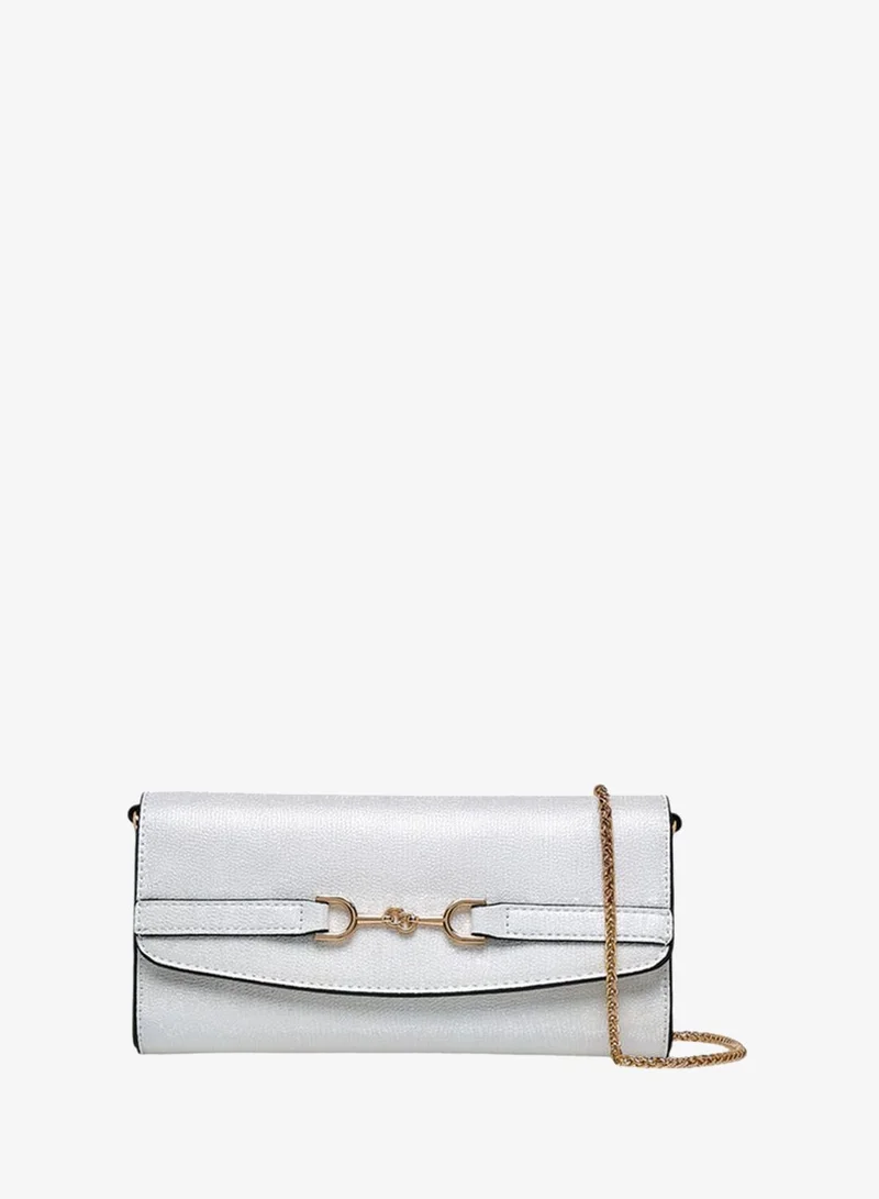 Celeste Metallic Textured Crossbody Bag with Chain Strap and Button Closure