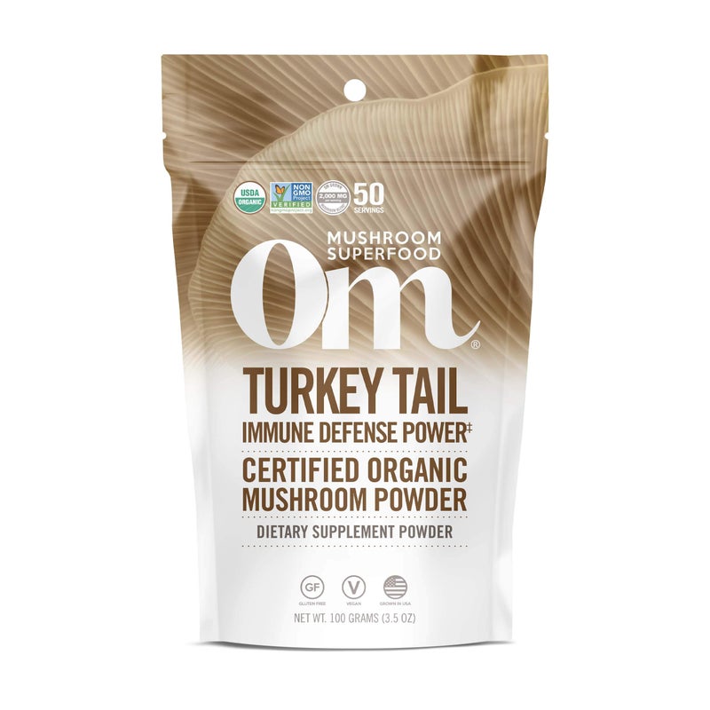 OM MUSHROOM SUPERFOOD Turkey Tail Organic Mushroom Powder 35 Ounce 50 Servings Immune Support Polysacchrides BetaGlucans Gut Health Holistic Defense Mushroom Supplement