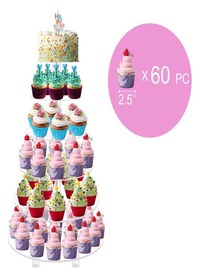 Jusalpha® 6 Tier Round Acrylic Cupcake Stand-cake stand-dessert stand, cupcake Tower 6RFs (6 Tier With Base) (6RF-S) - Image 3