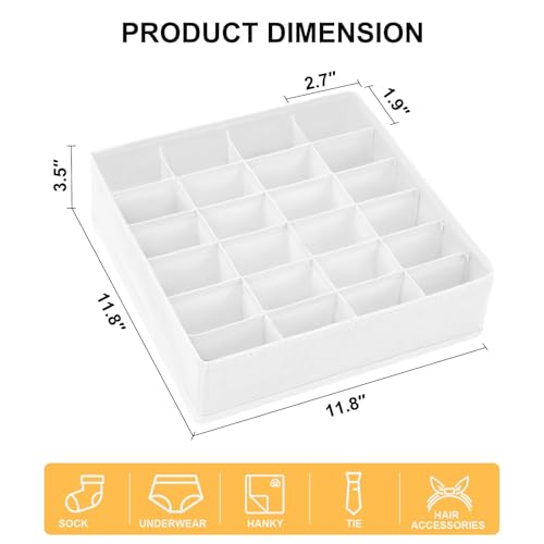 Easortm Sock Organizer 4 Pack 24 Cell Foldable Underwear Sock Storage Drawer Organizer for Ties Belts White - Image 3