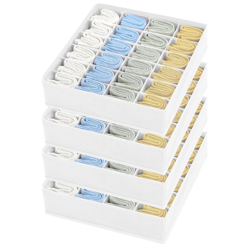 Easortm Sock Organizer 4 Pack 24 Cell Foldable Underwear Sock Storage Drawer Organizer for Ties Belts White - Image 2