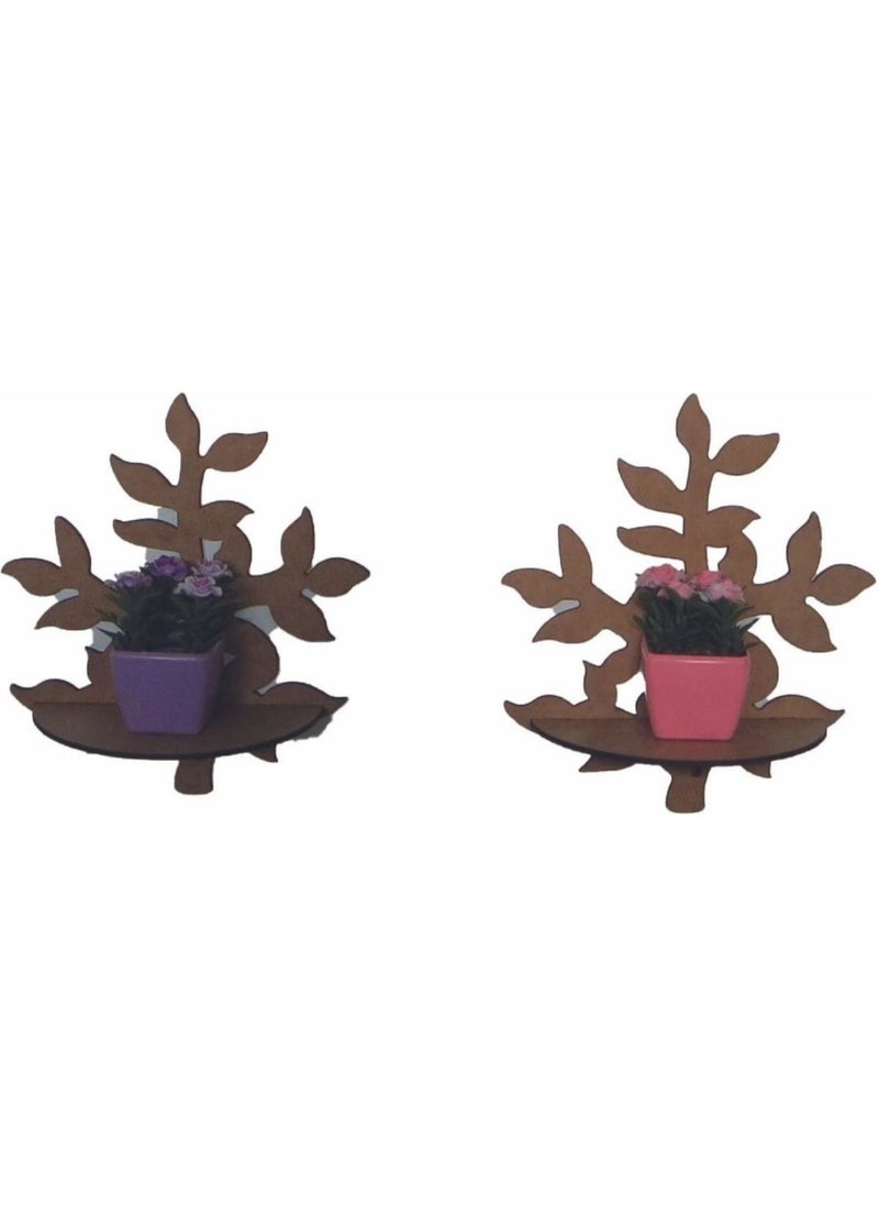 HELLOVE - Mini Wooden Wall Decoration 2 Piece Wooden Candle Holder Flower Rack - Image 1