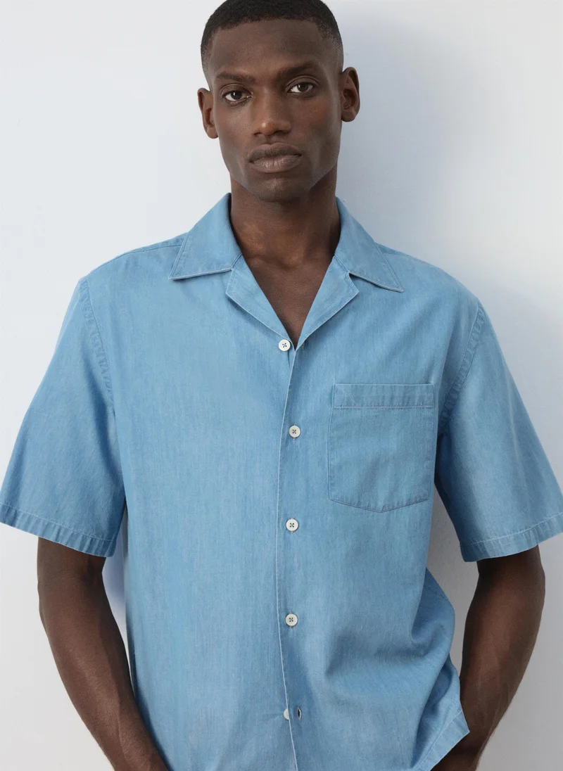 Mango Man TC-TEJANO CLARO 100% Cotton Bowling-Collar Shirt for Men | Best Price UAE