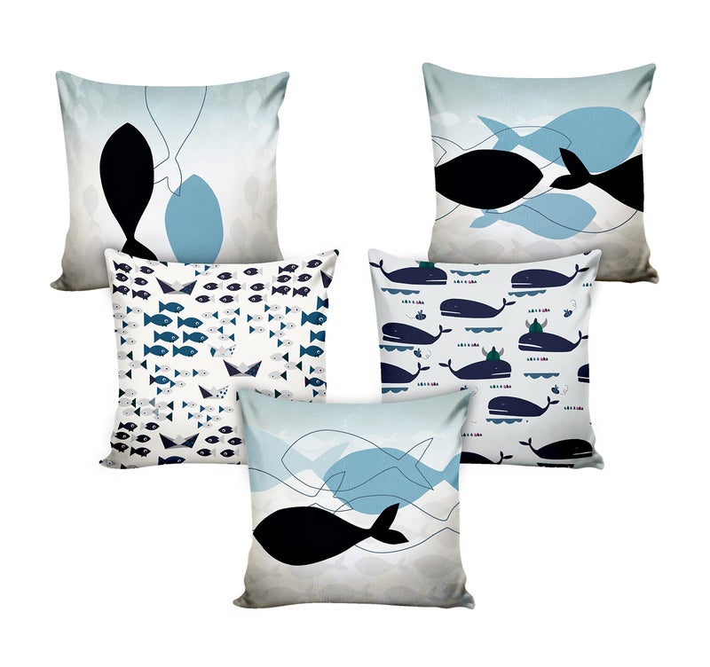 Ultimate Trends Polyester Digital Modern Printed Cushion Cover 24x24 Set of 5, White (UTCC-1009_ 24) - Image 2