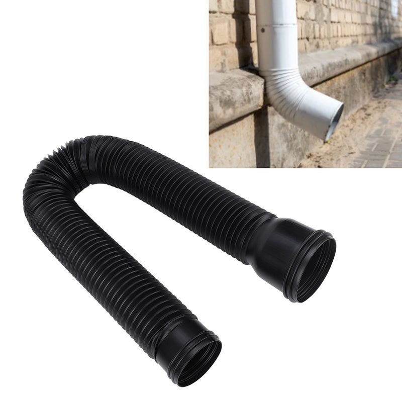Rain Gutter Downspout Extension Flexible PE Extendable Drain Away Extender for Outdoor Villa Round Black - Image 1
