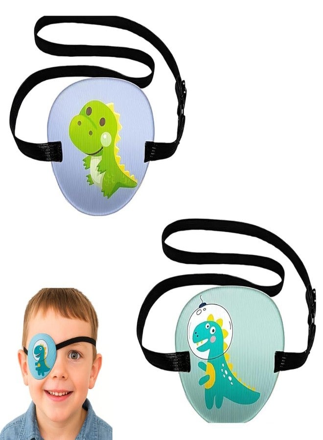 SEMITO Kids Eye Patch for Lazy Eye Amblyopia Adjustable Soft Single Eye Mask for Boys Girls Cartoon Dinosaur Orthoptic Eye Cover Washable Reusable Multicolour Pack of 2 - Image 1