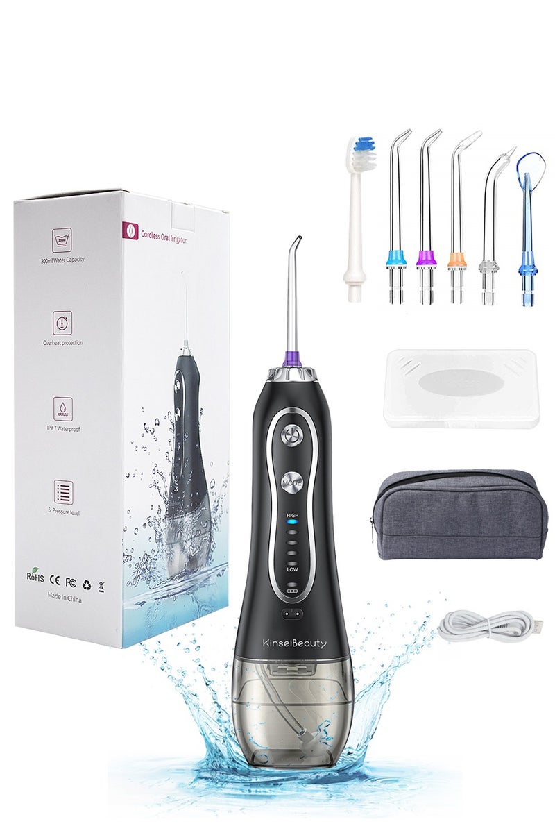 KinseiBeauty 5 Modes Water Dental Flosser Teeth Pick, IPX7 Waterproof Portable Oral Irrigator with 5 Replaceable Jet Tips,1 Toothbrush Head, 300ML Water Tank for Home And Travel  - Image 1