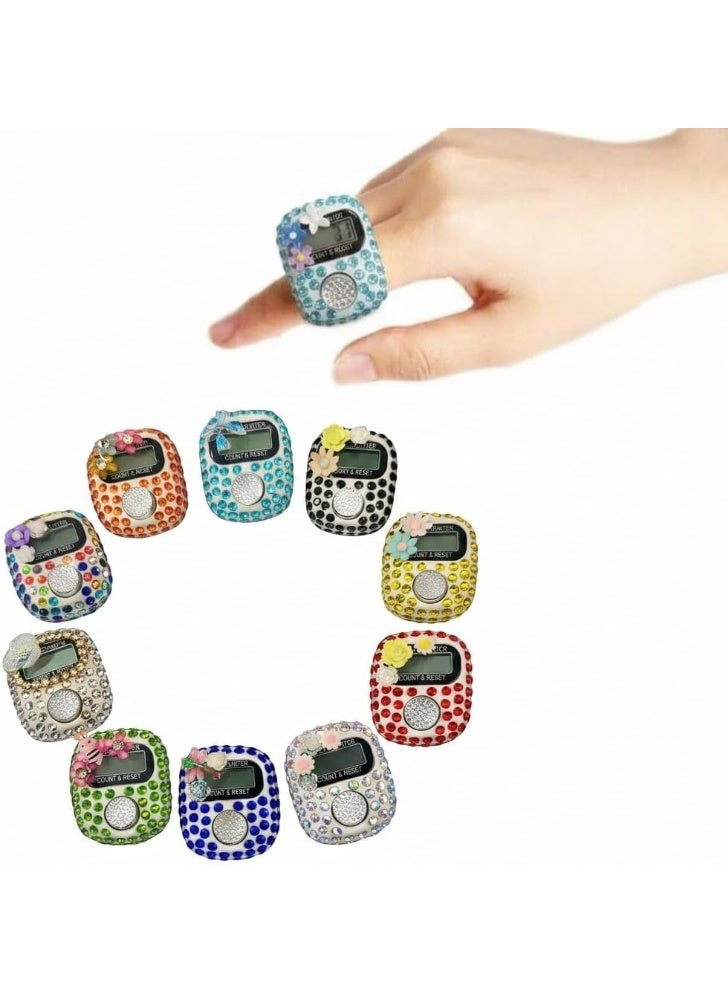 Hope 12 Pcs Bling Crystal Digital Finger Counter – Sparkly Rhinestone Tasbih for Prayer, Zikr & Meditation – Resettable 5-Digit LCD Electronic Hand Tally Counter for Knitting, Crochet & Sports – Ramadan - Image 1