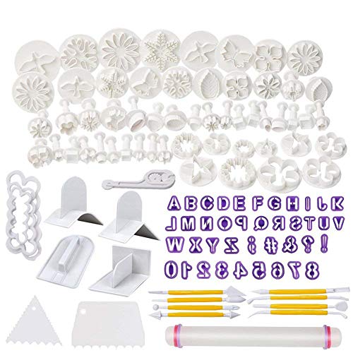 Soleebee 114 Pcs Cake Decorating Tools Fondant Cake Baking Decorating Sugar Craft Icing Tools Plunger Cutters Snowflake Rose Flower Moulds Set Letter Cookie Cutters Rolling Pin Equipment Accessories - Image 1
