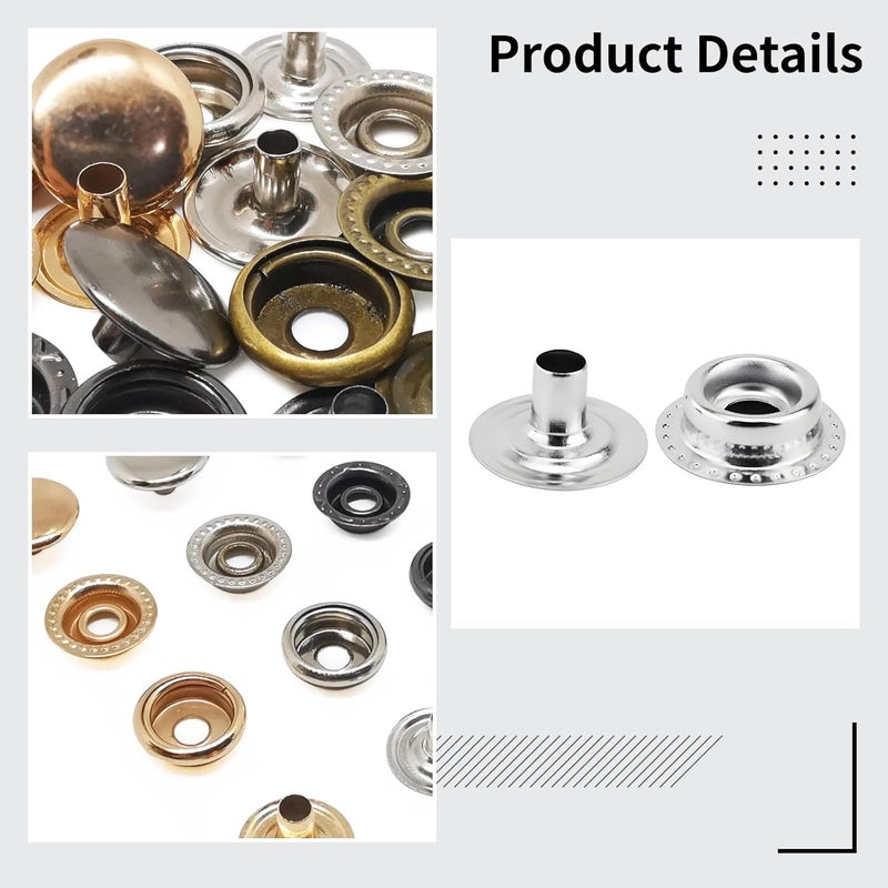 160 Pcs Brass Snap Fasteners, 0.6 Inches Metal Buttons for Clothing, Leather, Canvas - DIY Sewing Accessories for Jackets, Coats, Boat Covers, 4-Part Design for Secure Attachment - Image 2