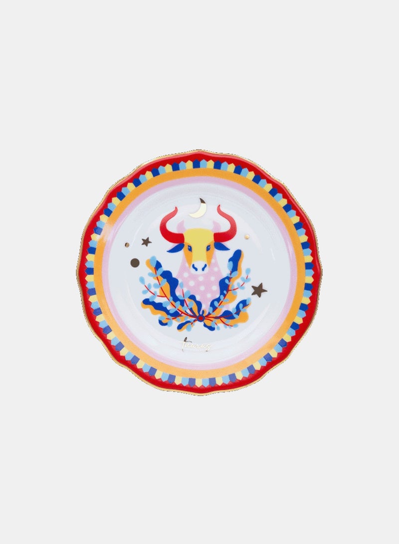 Baci milano Porcelain Decorative Plate 6.3 Inches (16 cm) – Design with Taurus Accent – Round Jewellery Tray for Table or Wall – Home Decor & Gifts for Women - Image 1