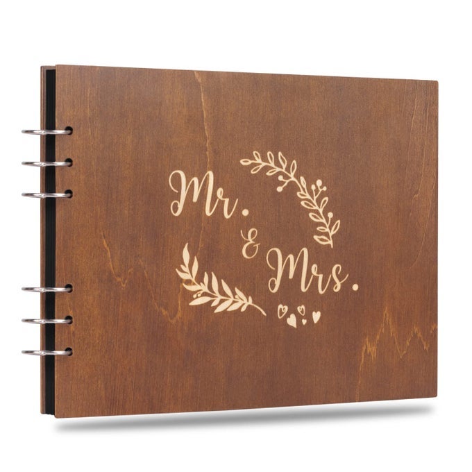 11 MRMRS WOODEN GUEST BOOK ALBUM MEMORY KEEPSAKE FOR WEDDING ANNIVERSARY BIRTHDAY WITH 80 PAGES BLANK BLACK CARDSTOCKS AVAILABLE AT LEAST 160 PICTURES