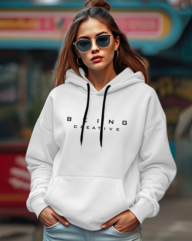 AUSK Hoodies for Women || Fleece Sweatshirt for Girls || Loose fit Hoodie Women White - Image 2