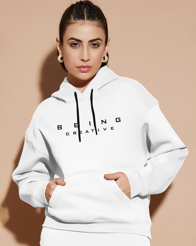 AUSK Hoodies for Women || Fleece Sweatshirt for Girls || Loose fit Hoodie Women White - Image 4