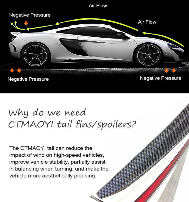CTMAOYI Universal Carbon Fiber Pattern Spoiler for Sedan, Coupe, Hatchback | 3-Section Adjustable & Cuttable | No-Drill Installation with 3M Tape | 40-55 Inches - Image 4
