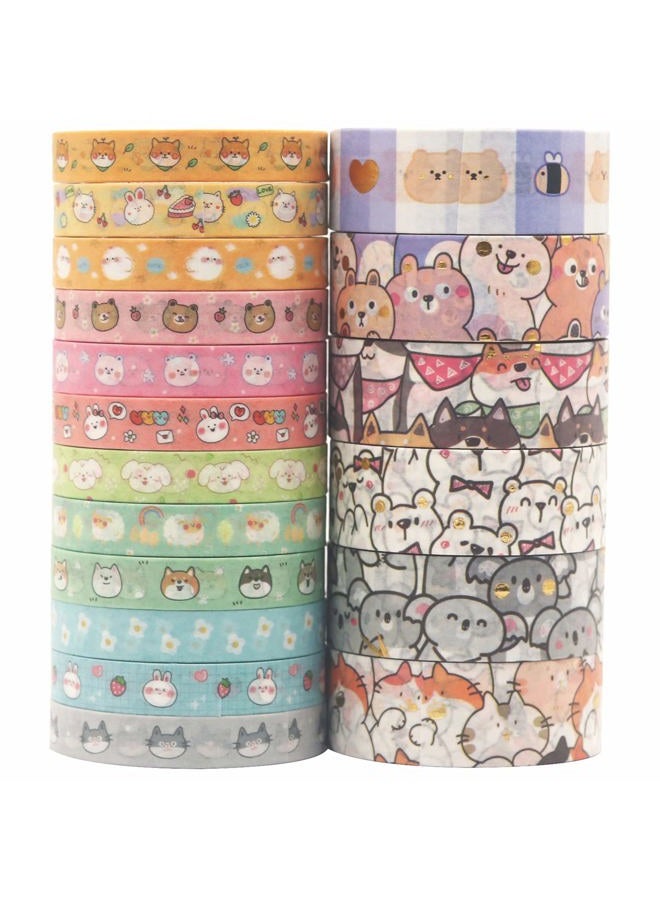 YUBX Cute Pets Washi Tape Set 18 Rolls Gold Embellishment Decorative Masking Tapes for Arts, DIY Crafts, Bullet Journals, Planners, Scrapbook, Wrapping (Puppies) - Image 1