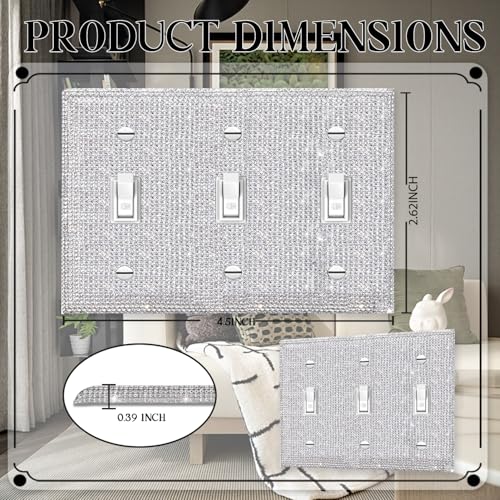 Gaocai Silver Shiny Silver Rhinestones Wall Plates Light Switch Cover Plate Decorative Wall Plate 3 Gang Toggle Outlet Cover - Image 2