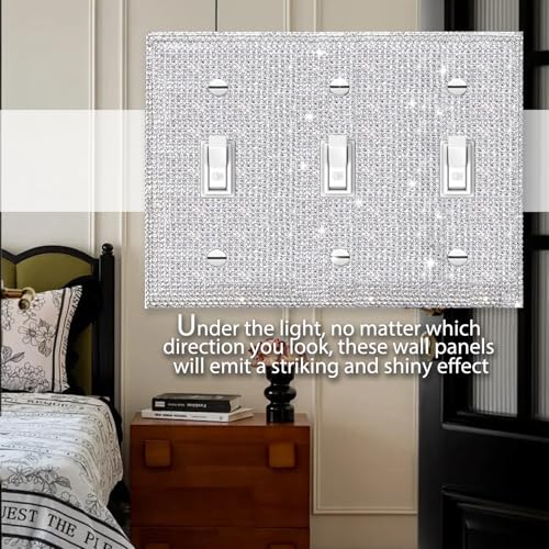 Gaocai Silver Shiny Silver Rhinestones Wall Plates Light Switch Cover Plate Decorative Wall Plate 3 Gang Toggle Outlet Cover - Image 4
