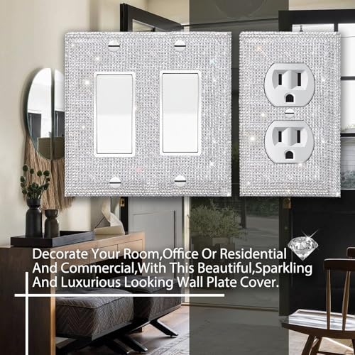 Gaocai Silver Shiny Silver Rhinestones Wall Plates Light Switch Cover Plate Decorative Wall Plate 3 Gang Toggle Outlet Cover - Image 5