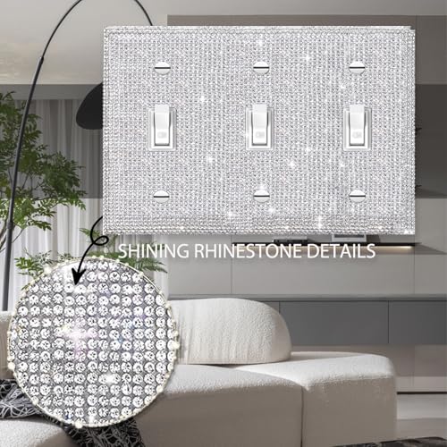 Gaocai Silver Shiny Silver Rhinestones Wall Plates Light Switch Cover Plate Decorative Wall Plate 3 Gang Toggle Outlet Cover - Image 3
