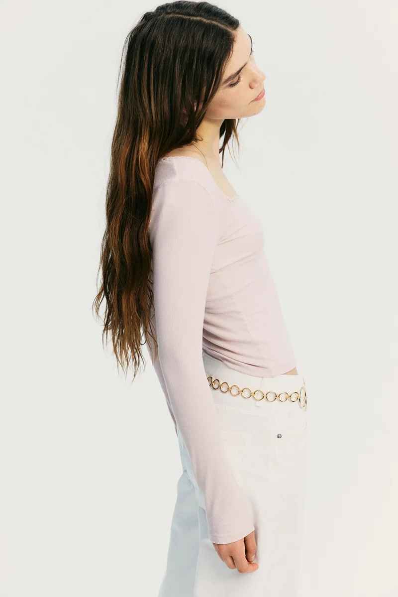 اتش اند ام Lace-trimmed ribbed top