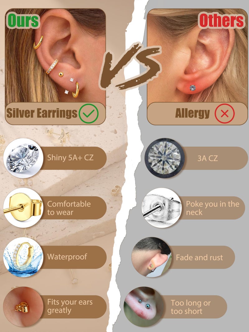 THUNARAZ Sterling Silver Stud Earrings for Women Hypoallergenic Hoop Earrings Studs Cartilage Earring Sets for Multiple Piercing 20G Dainty Heart Butterfly Star CZ Stud Earring Stacks for Women Trendy - Image 5