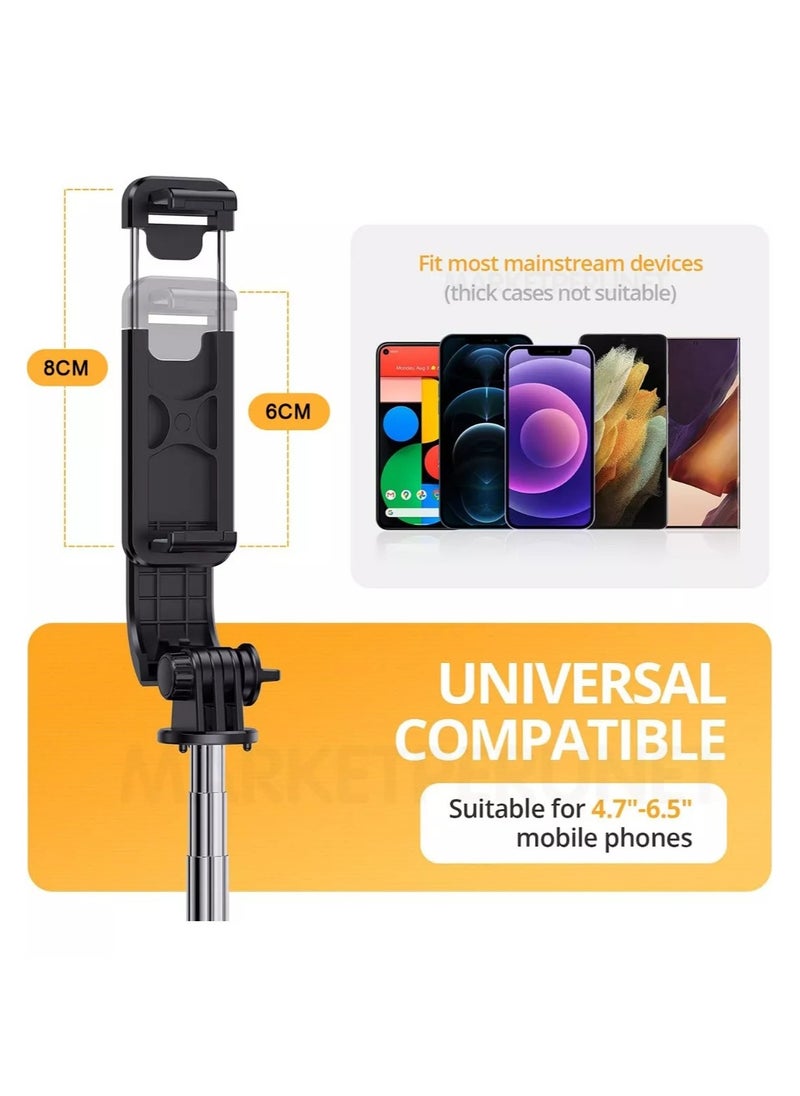Trendify - 170cm Phone Tripod Selfie Stick, All-in-1 Phone Tripod Stand with Remote,Portable,Lightweight Tripod for for Selfies/Live/Video Recording/Travel-Black - Image 1