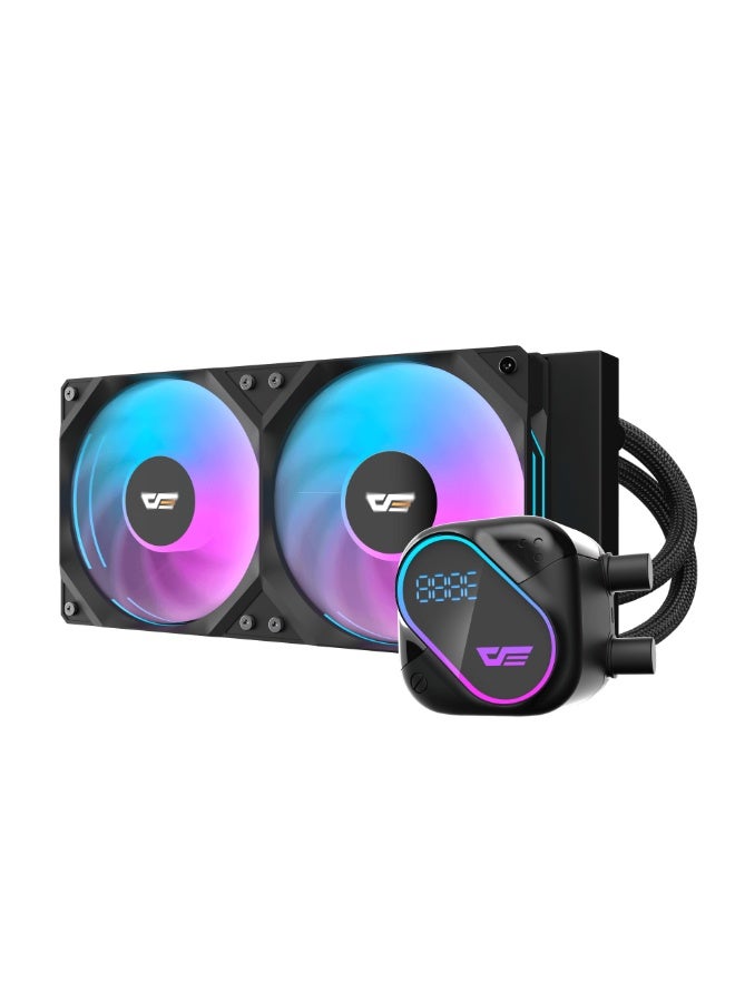 DarkFlash DO240 240mm ARGB Liquid CPU Cooler with LCD Display, Dual 120mm PWM Fans (800–2100RPM, 68.76CFM, 36dBA), Copper Base Water Block, 400mm Tubing, Compatible with Intel and AMD | Black - Image 2