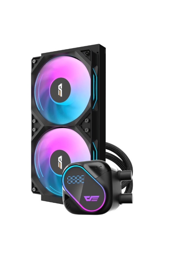 DarkFlash DO240 240mm ARGB Liquid CPU Cooler with LCD Display, Dual 120mm PWM Fans (800–2100RPM, 68.76CFM, 36dBA), Copper Base Water Block, 400mm Tubing, Compatible with Intel and AMD | Black - Image 4