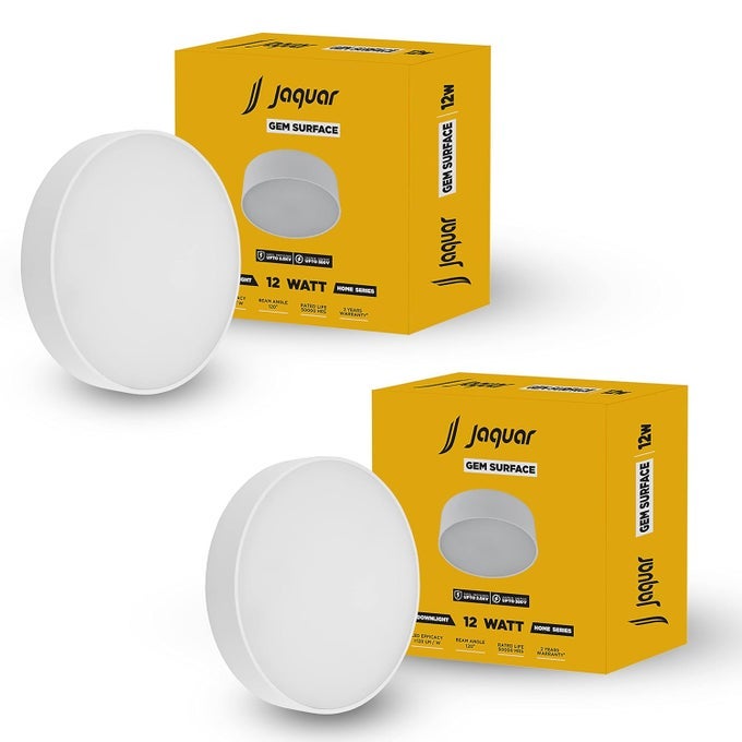 12W LED GEM TRIMLESS ROUND SURFACE MOUNT DOWN LIGHT NO FALSE CEILING REQUIRED COOL DAY LIGHT6500K PACK OF 2