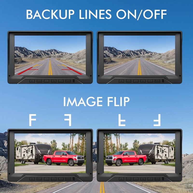 FEISIKE RV Backup Camera Plug and Play, 7'' Backup Camera for Truck Trailer, No Delay, 1080P HD, 2 Channels, 150Â° Wide Angle, DIY Guide Lines, Night Vision, IP69 Rear View Camera - Image 4