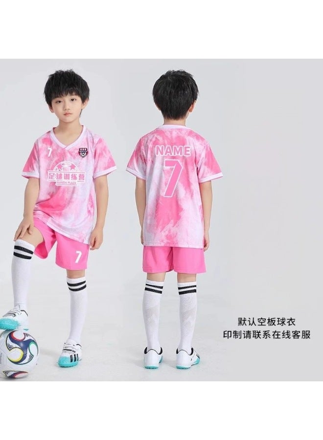 7703-pink Suit Summer Children's Football Clothes Suit Customized Boys' Primary School Students' Competition Team Clothes Girls' Training Clothes Quick-dry Football Clothes