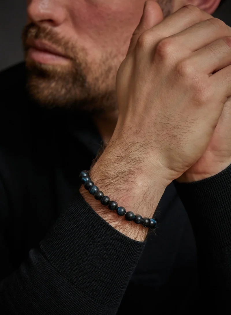 Rebel & Rose Men's Tiger Blues Beaded Bracelet, 8 mm Blue Tiger Eye Stones