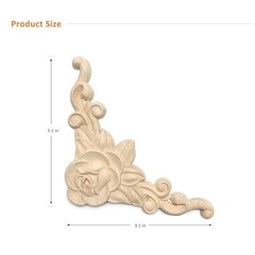 Aiminjey 20 Pcs Decorative Wood Flower Carved Appliques 3.1inch Corner Onlay DIY Unpainted Solid Wooden Carved Corner Decal for Furniture Wardrobe Mirror Photo Frame Closet Decoration (20, 3.1inch) - Image 3